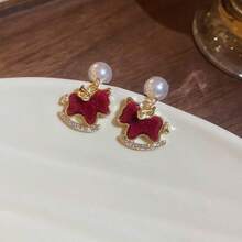 1 Pair Cute Pony Stud Earrings, Featuring An Adorable Pony Design In Soft , Creating A Sweet And Playful Look Perfect For Adding A Fun Touch To Everyday Outfits - Red - View 4