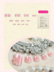 24Pcs Short Square Press On Toenails French Tip Press On Toenails Spring Flower Elegant Design Full Cover Fake Nails For Women And Girls Daily Wear Nail Supplies Nails - 彩色 - 查看 3