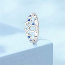 女士金牛座星座星形戒指，925纯银镶嵌蓝色立方氧化锆，开口可调节，星座图案，精致简约的星空饰品，适合日常佩戴或派对礼物 - 藍色 - 查看 4