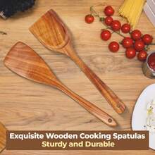 AIUHI 2件套天然木制烹饪铲，厨房用具套装，带舒适手柄 - 棕色 - 查看 5