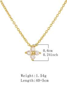 1pc S925 Sterling Silver 14K Gold Plated Clover Flower Pendant Necklace, Minimalist Everyday Versatile Dainty Choker For Women - Gold - View 5