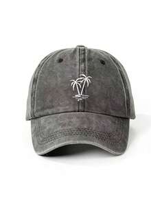 1pc Men's Distressed Embroidered Coconut Tree Baseball Cap - A - View 3