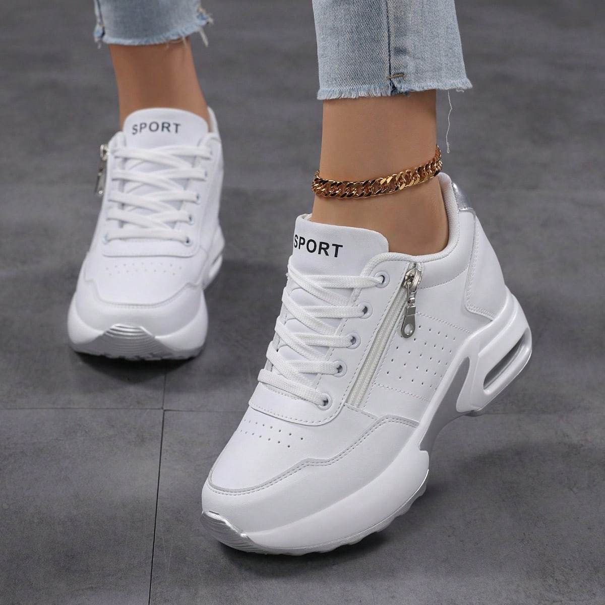 Nieuwe lente/herfst 2026 plus size lichtgewicht leren platform sneakers met luchtkussen, witte casual schoenen met sleehak voor dames, chunky schoenen voor dames, sportschoenen met verhoging voor dame 