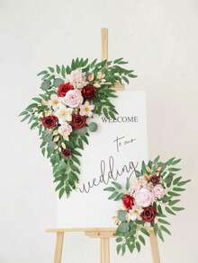 2pcs/Set - Classic Floral Decor - Artificial White Flowers With Plastic Green Leaves, Suitable For Wedding Arches, Banquet Halls, Home Decor, As Well As Graduation Ceremonies, Thanksgiving, Birthdays, Back To School Events And More - Red - View 3