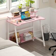 31.5"L Compact Computer Desk With Bookshelf, Home Office Gaming Table, Minimalist Bedroom Workstation, Sturdy Metal Frame And Monitor Mount, Brown Desk Color, Ideal For Small Spaces - 粉色 - 查看 2