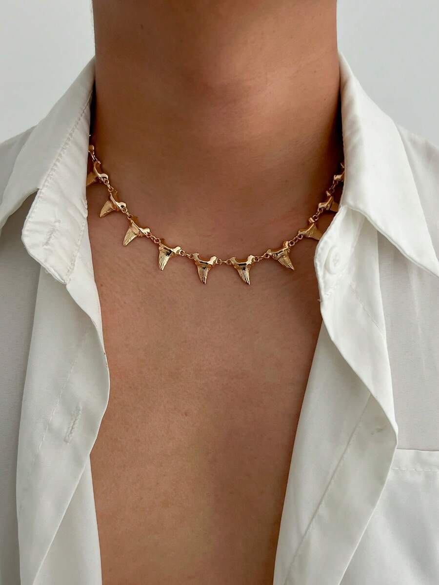 1件哥特朋克风3D鲨鱼牙拼接吊坠金属项链，摇滚嘻哈优雅风，休闲简约风，街头风，婚礼节日派对，日常百搭时尚项链，男士礼物