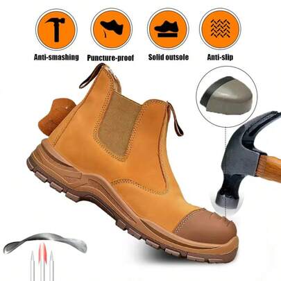 Botas de con puntera de acero de ancho 2E para hombres | Anti-aplastamiento, anti-perforación, resistentes al desgaste Zapatos de trabajo tipo Chelsea aptos para sitios de construcción