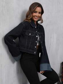 Áo khoác denim tay lửng Seelio Xuân Thu mới dành cho nữ, thời trang đa năng cho ngày tựu trường - màu xanh da trời - Xem 4