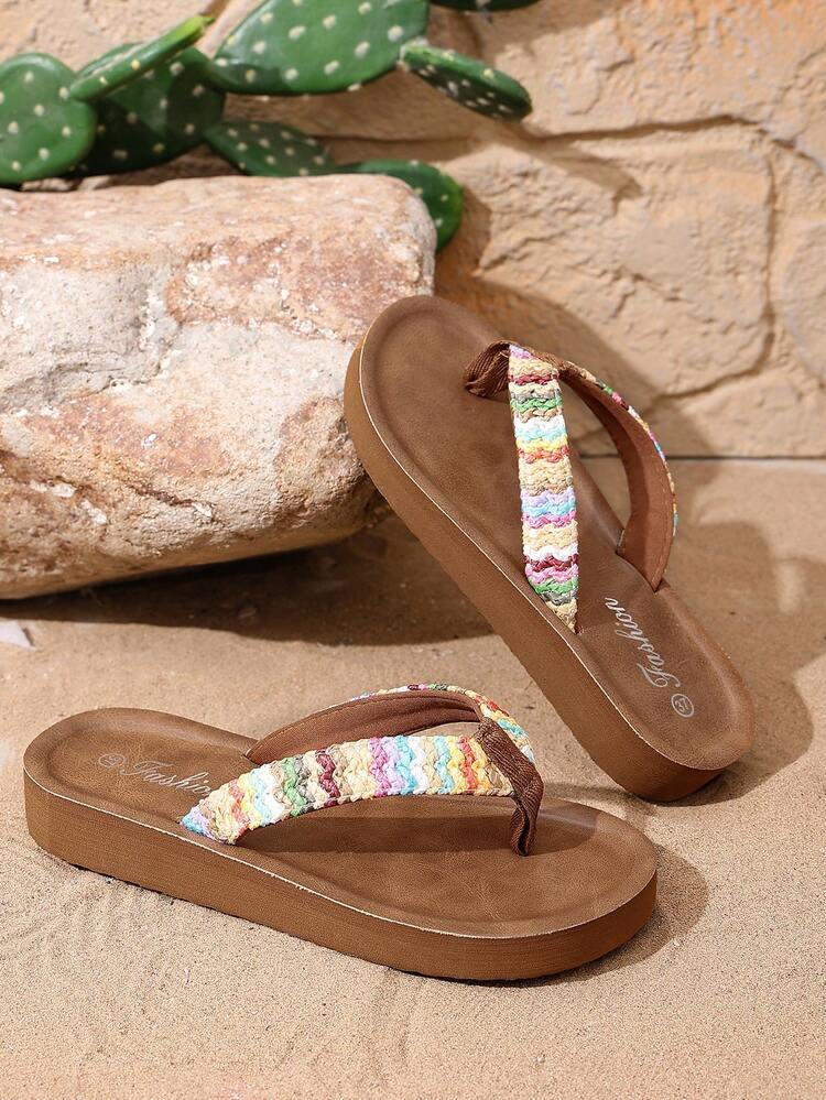 Dép xỏ ngón đế bằng chống trơn trượt bằng chất liệu raffia dành cho nữ, thích hợp sử dụng ở nhà và đi nghỉ mát. - màu nâu - Xem 5