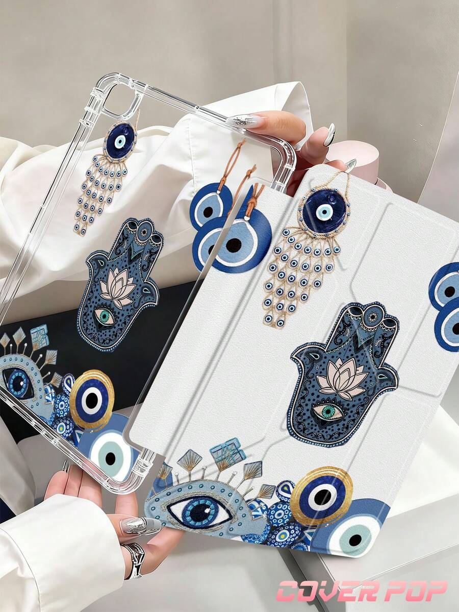 Eye Of The Demon Pattern Tablet Case Compatible With IPad Air 11-Inch M3 2025 / M2 2024, Air 5th Generation 2022 , (A16) 11 Inch 11th Generation 2025,Compatible With Samsung Galaxy Tab,Kindle Paperwhite 12th Gen 2024, Clear Back ,Fashion Pattern Protective Case,Autlueomatic Sleep And Wake-Up Function, Airbag Protection, Suitable For Gifts And Office Use