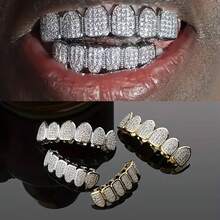 Hip-Hop Braces Set, Unisex, Upper And Lower Teeth, Silver Braces, Tooth Caps, Detachable, Fashionable Dental And Body Accessories - Teeth - View 2