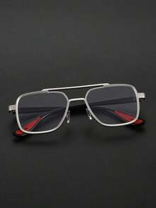 1pc Metal Geometric Oversized Full Frame Advanced Sense Unique Double Beam Design Exaggeration Personalized All-Match Men Glasses  Bachelorette Party - Clear - View 5