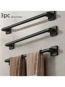 2pcs Black Aluminum Alloy Bathroom Accessories Set, Multifunctional Towel Rack & Shoe Rack, Wall-Mounted Bathroom Hardware - Black - View 16