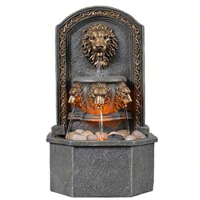 10.3 Inches Tall Tabletop Fountain Classic Lion Head Polyresin Indoor Zen Fall Fountain With Cobblestone Soothing Sounds For Office And Home Decor