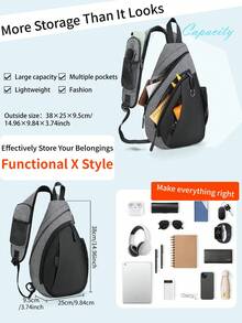 Large Men's Bag, Crossbody Waterproof Backpack Chest Bag Men's Crossbody Bag - Grey - View 3