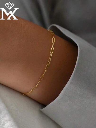 SYMFNY 1 chiếc vòng tay bạc 925 tối giản, thiết kế dây xích hình học, không trang trí quá cầu kỳ, phù hợp để đeo hàng ngày, đi làm và hẹn hò.