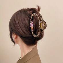 1个豹纹小狗亚克力大号发爪夹，时尚日常佩戴发饰 - 紫紅色 - 查看 11