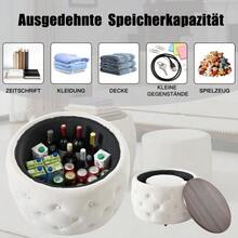 Luxurious Set Of Two Nesting Velvet Stools, 4-In-1 Function, Round Storage Stool With Wooden Shelf, No Assembly Required, Beige (58 Cm X 58 Cm X 38 Cm) - Beige - View 5