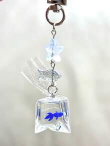 可爱海洋蓝1件海洋蓝鱼包可爱手机挂绳吊坠钥匙扣海星CCD挂链配饰金鱼生日礼物派对春季 - 藍色 - 查看 2