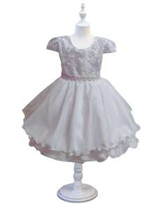 Children's Embroidered Party Dress With Luxurious Pearl Belt - 白色 - 查看 6