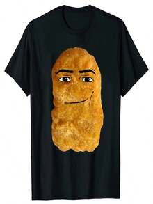 Humorous And Funny Chicken Nugget  T-Shirt, Unisex, Pure Cotton, European Size, Round Neck, Casual, Unisex T-Shirt. - màu đen - Xem 1