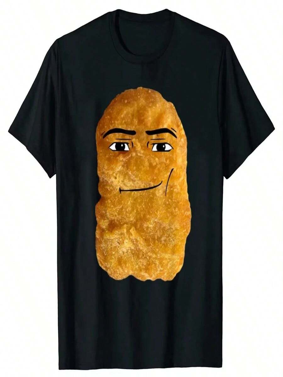 Humorous And Funny Chicken Nugget T-Shirt, Unisex, Pure Cotton, European Size, Round Neck, Casual, Unisex T-Shirt. - màu đen - Xem 1