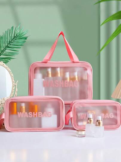 3/2/1pc Waterproof PVC Cosmetic Bag, Thickened Makeup Bag, Portable Toiletry Organizer Bag, Travel Makeup Bag, Waterproof Toiletry Bag, Multi-Functional Luggage Bag, Suitable For Storing Eyebrow Pencil, Lipstick, Makeup Brush, Lip Liner, Eyeshadow Palette, Toothpaste, Toothbrush, Cosmetics, Skincare, Eyebrow Pencil, Powder Puff, Comb, Nail Polish, Manicure, Jewelry, Perfume, Stationery, Digital Products