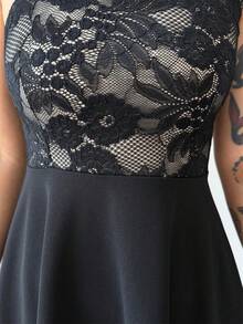 女士优雅中长连衣裙，性感蕾丝不对称露肩连衣裙，女士派对及日常穿着连衣裙，女士A字收腰连衣裙，情人节约会装扮 - 黑色 - 查看 9