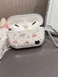 1个猫咪透明耳机保护套，适用于 Pro 3 Pro 2 3 2 1 4，可爱简约 - 粉紅色 - 查看 3