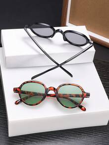 2 PCS Men's Round Fashion Glasses Polycarbonate Lightweight Thin Frame Multicolor Lenses Casual Style Suitable For Outdoor Commute With Glasses Box - Multicolor - View 8