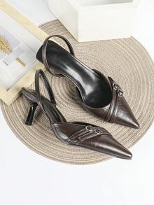 Bombas de tacón alto con punta puntiaguda y hebilla, de moda versátil para mujeres - Burdeos - Ver 1