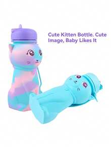 BENNY 可爱3D猫咪可折叠硅胶儿童水瓶 600ml，可折叠防漏，带登山扣 | 开斋节礼物、斋月特惠、返校季礼物、复活节礼物篮礼物、圣诞节礼物（适合女孩、男孩、幼儿） - 彩色 - 查看 7