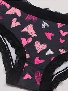 Dircho 5pcs Women's Random Print Briefs With Contrast Elastic Waistband, Soft Stretchy Underwear Set Featuring Floral, Graffiti & Heart Patterns, Breathable Multipack For Daily Wear - Multicolor - View 11