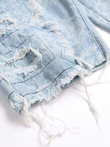Teen Boy's Vintage Jacquard Denim Shorts, Suitable For School Wear - Light Wash - View 7