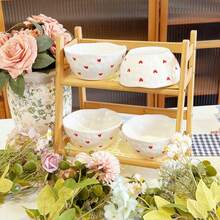 1个/2个/4个 韩式ins风手绘小爱心陶瓷捏碗 高性价比可爱图案碗 日常甜点碗 冰淇淋碗 水果沙拉碗 家用饭碗 - 彩色 - 查看 4