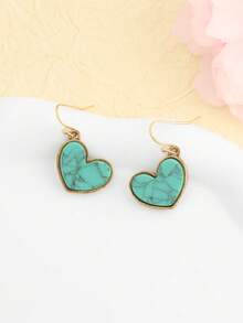1 Pair Retro Western Style Turquoise Heart Dangle Earrings, Suitable For Summer Daily Wear - Love Heart - View 1