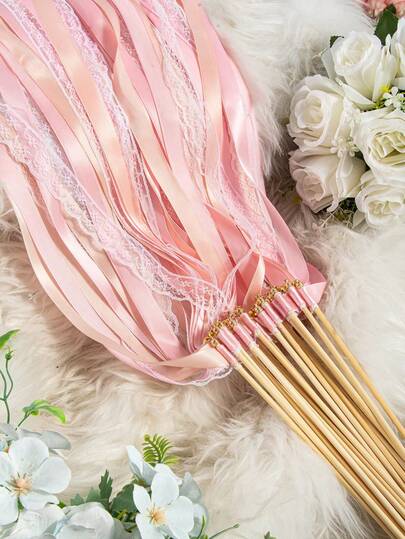 5/10/20支装蕾丝丝带棒，圣诞节生日派对彩带棒，仙女棒，适用于婚礼活动，丝带婚礼棒，婚礼派对回礼彩带，带金色铃铛和蕾丝丝绸仙女棒，适用于派对活动、婴儿派对、节日庆典。