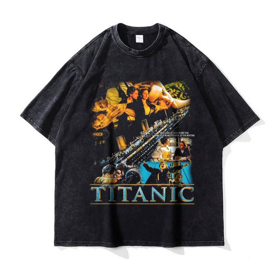 Nueva y popular camiseta de la marca MADARTIST con estampado de la película , lavada y desgastada, estilo vintage de calle, de manga corta para hombre.