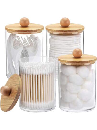 1/2/3/4 Packs Swab Organizer, Pillbox Set, Bathroom Storage Container Set With Lid, Suitable For Cotton Swabs, Cotton Balls, Cotton Pads, Dental Floss Picks, Etc., 10 Oz Plastic Storage Box, Suitable For Bathroom, Bedroom, And Dressing Table Storage.