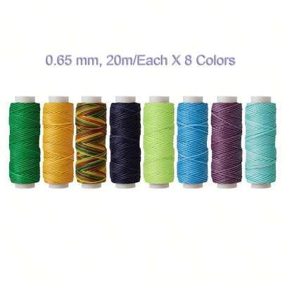 Bộ 8 màu - Chỉ sáp tròn mịn đa năng (0.65mm, 787.4 inch/cuộn) - Thích hợp cho vòng tay hạt sáp, đan da và may vá DIY.