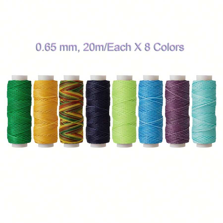 8-Color Set - Versatile Fine Round Waxed Thread (0.65mm, 787.4 Inches/Roll) - Suitable For Wax Bead Bracelets, Leather Weaving And DIY Sewing - Coolcolor - View 1