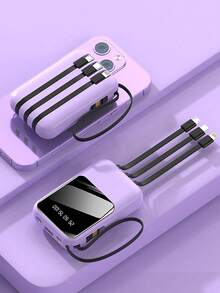 Mini Power Bank 20000mAh Built-In Fast Charging With Digital Display And 4 Cables Portable External Power Bank - 紫色 - 查看 1