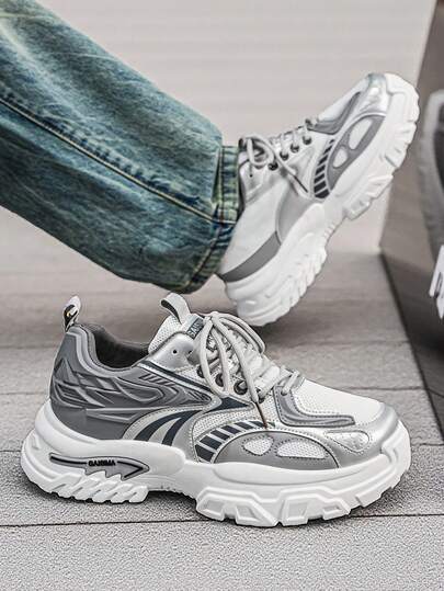 1 Paio di Nuove Scarpe Sportive Casual di Moda da Uomo, Tomaia in Rete Traspirante, Suola Spessa, Allacciate, Adatte per Adolescenti, all'aperto, Uso Quotidiano, Corsa, Versatili, Scarpe Sportive per Tutte le Stagioni