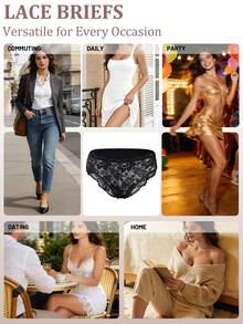 5pcs/Set Women Lace Floral Low-Waist Panties, Soft & Comfortable Ladies Underwear Sexy Basic Triangle Briefs, Minimalist Daily Wear - Multicolor - View 6