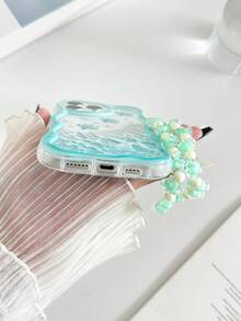 Cream Wavy Edge Glossy Oil Seawave Sea Turtle Painted Anti-Drop Phone Case With Handmade Beaded Bracelet, Suitable For IPhone XR/7/8, 15 Pro Max, 13, 14, 11, Soft Case, Suitable For Galaxy S24, Galaxy S24+, Galaxy S24 Ultra, Galaxy S22, Galaxy A13 4G, Galaxy A52, A52s 5G, Galaxy A23, Galaxy A35, Galaxy A25, Galaxy A73, Note 11, 11 Lite - Multicolor - View 5