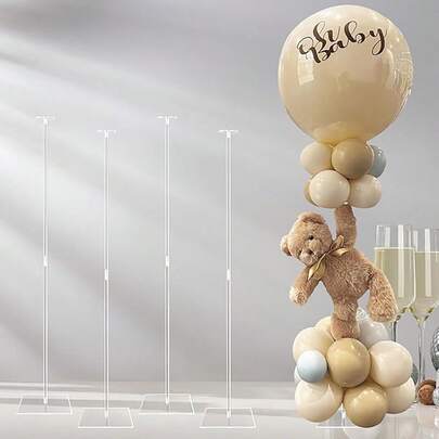 Bộ 4 giá đỡ bóng bay bằng acrylic trong suốt, giá đỡ hình trụ cao với đế vuông chắc chắn, thích hợp trang trí tiệc cưới, sinh nhật và tiệc mừng em bé, phụ kiện trang trí bàn tiệc hiện đại, thẩm mỹ.