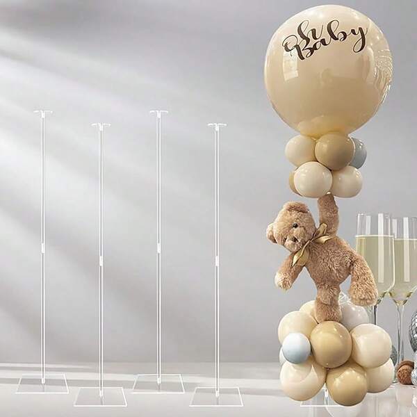 Bộ 4 giá đỡ bóng bay bằng acrylic trong suốt, giá đỡ hình trụ cao với đế vuông chắc chắn, thích hợp trang trí tiệc cưới, sinh nhật và tiệc mừng em bé, phụ kiện trang trí bàn tiệc hiện đại, thẩm mỹ.