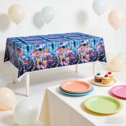 New K-Pop Anime Theme Birthday Party Disposable Tablecloth Set, Cute Cartoon Movie Party Supplies Perfect For Girls And Kids Celebration Decor