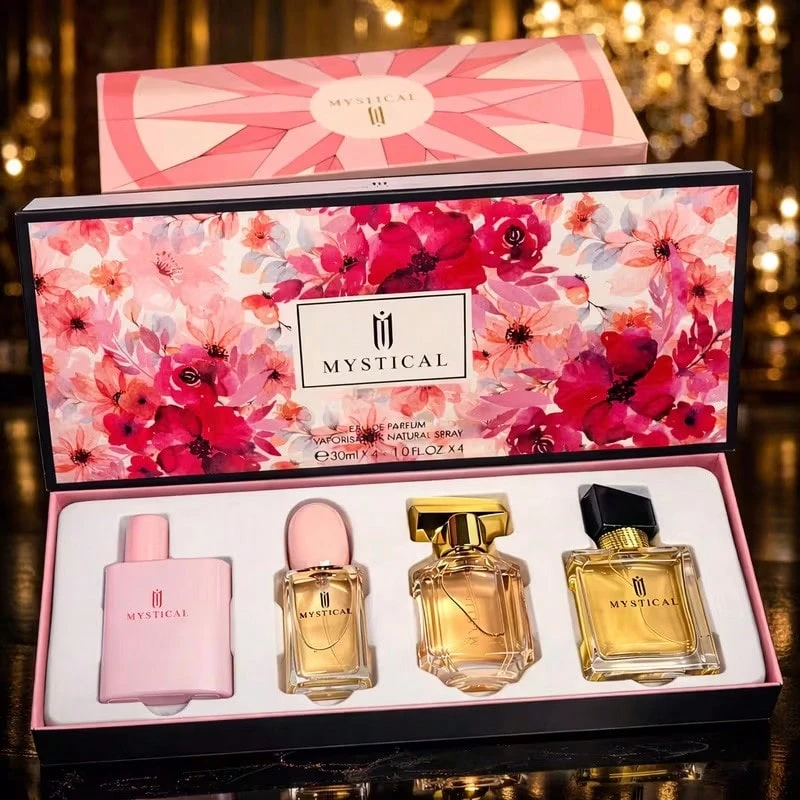 Hamidi مجموعة هدايا الزهور السحرية 4 * 30 مل ماء عطر - فكرة هدية عطر زهري طويل الأمد للنساء - رسم الزهر - مشاهدة 1
