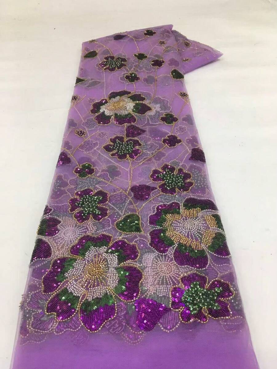 1碼/5碼 2026尼日利亞高端法式蕾絲布料，高品質亮片珠飾刺繡非洲亮片蕾絲，適合高端氛圍婚禮派對，多色可選，可手剪